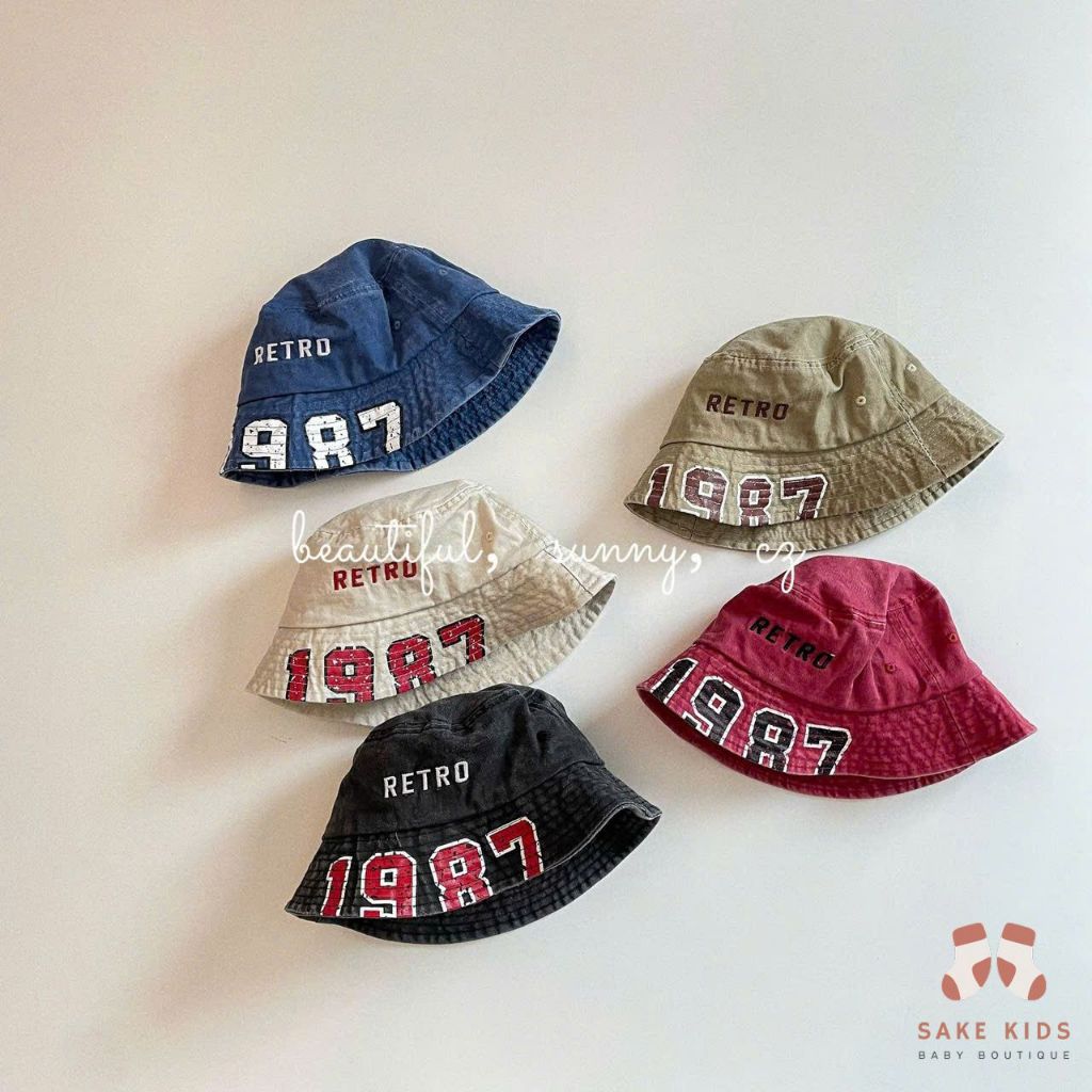 Mũ nón cho bé - Mũ vải vành tròn Retro 1987 chất kaki mềm mát cho bé trai bé gái đi học đi du lịch M
