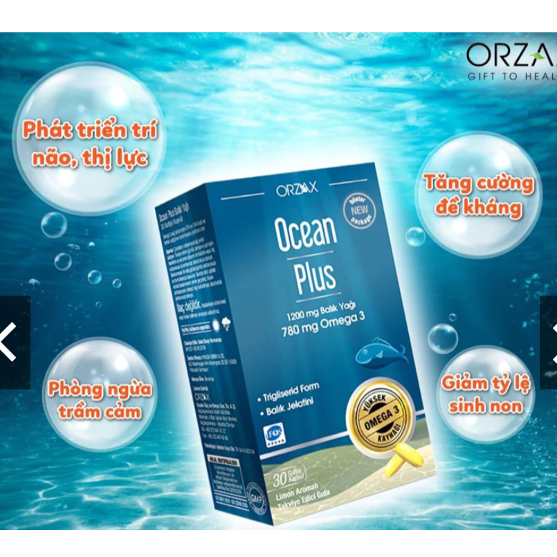 Dầu cá Omega 3 Orzax Ocean plus (hộp 30 viên ) hỗ trợ sức khỏe tim mạch,bổ não ,bổ mắt và xương khớp