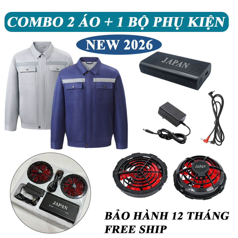 COMBO 2 Áo + 1 Bộ Phụ Kiện Áo Điều Hoà Nhật Bản Cao Cấp 2026, PIN 98.000mAh, Quạt 24V Không Chổi Tha