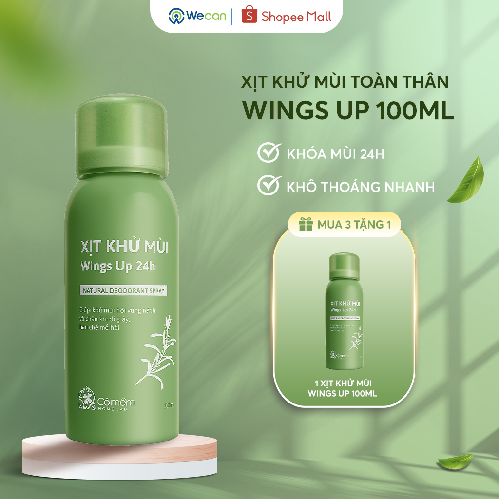[Kèm quà] Xịt Khử Mùi Toàn Thân, Bột Khử Mùi Wings Up Ngăn Tiết Mồ Hôi, Hạn Chế Mùi Cơ Thể Và Hôi Giày 100ml