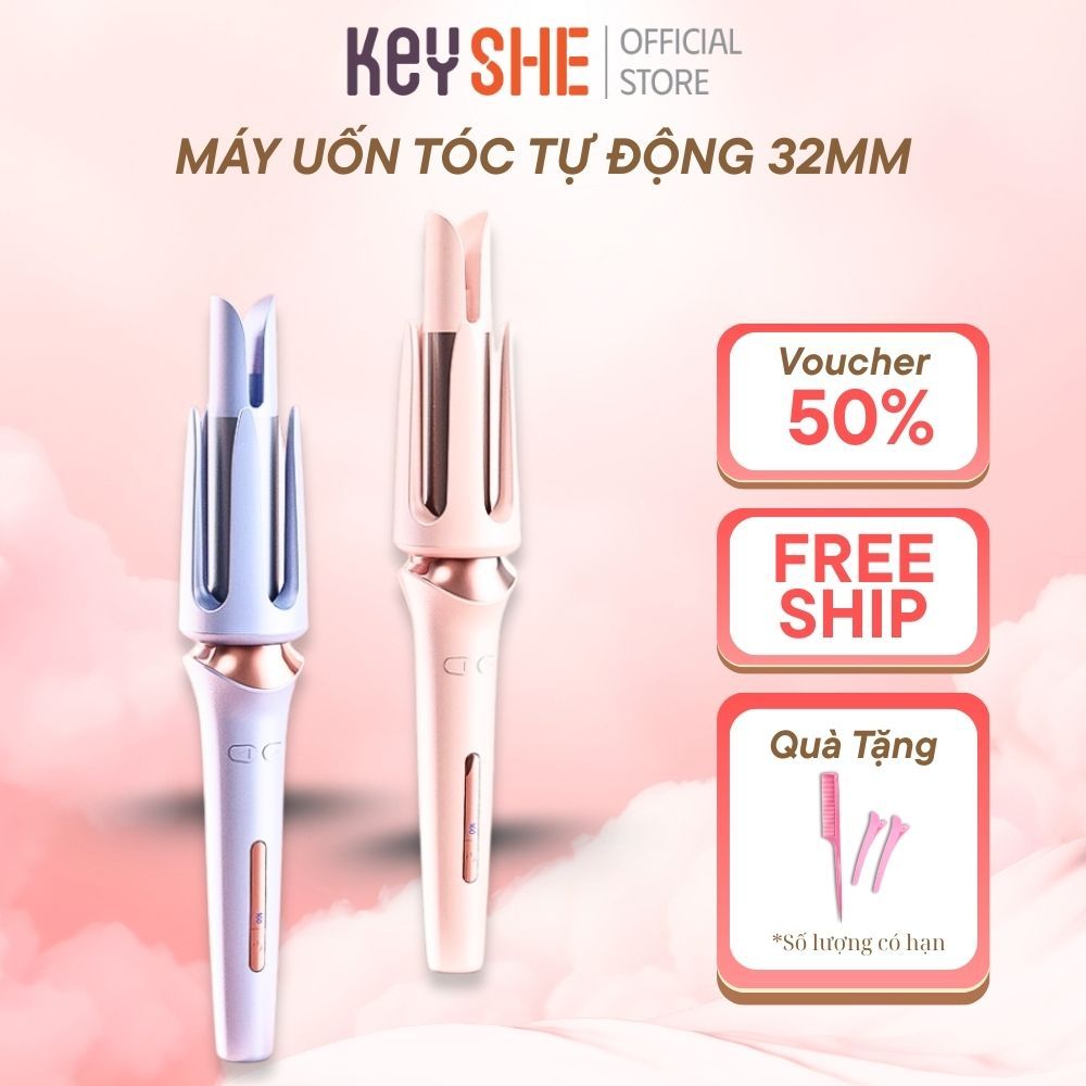 Máy uốn tự động 32mm KeyShe gốm cao cấp giữ nếp lâu, bóng mượt,ion âm bảo vệ tóc,chống bỏng