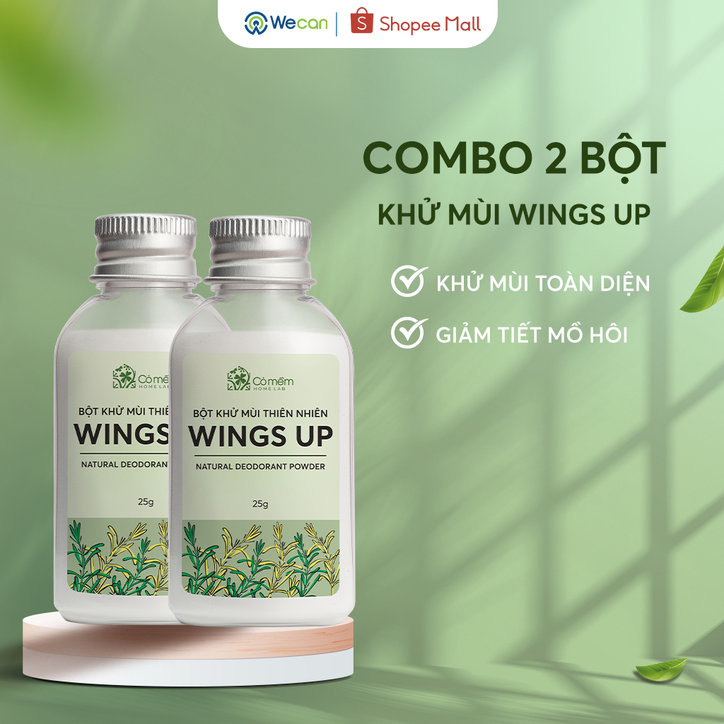 [MUA 2 TẶNG 1] Combo 2 Bột Khử Mùi Toàn Thân Wings Up Cỏ Mềm Hạn Chế Hôi Chân, Hôi Giày, Ngăn Tiết M