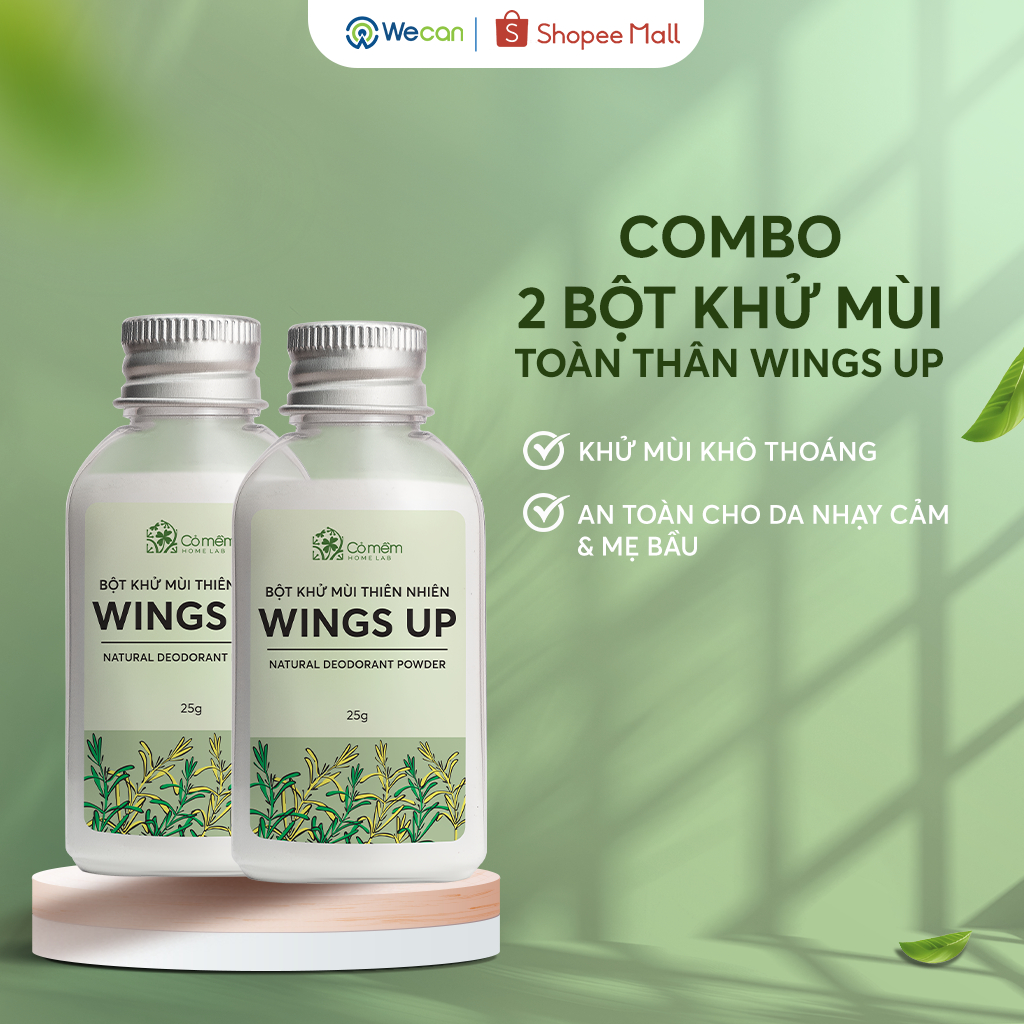 Combo 2 LỌ - Bột Khử Mùi Wings Up - Khử Mùi Hôi Chân Hôi Nách Giảm Tiết Mồ Hôi Hôi Cỏ Mềm 25g