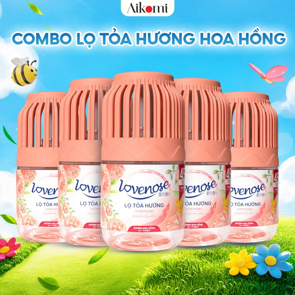 Combo Lọ tỏa hương Lovenose hương Hoa Hồng tự nhiên dễ chịu khử mùi sáp thơm phòng thế hệ mới 45 ngày-Dung tích 180ml