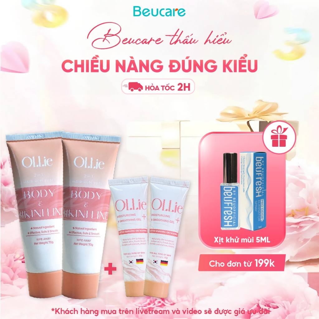 Combo 2 kem tẩy lông Ollie+ 2 kem dưỡng da dịu nhẹ làm chậm quá trình mọc lông Ollie