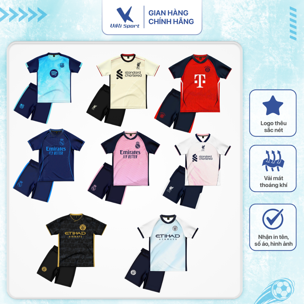 Bộ đồ đá banh trẻ em thun lạnh cao cấp, mặc hè mát mẻ, thấm hút mồ hôi, co giãn tốt, dễ vận động SV13 | ViKi Sport
