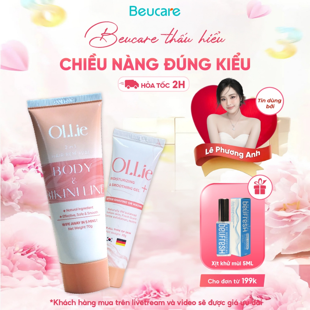 Combo kem tẩy lông và kem dưỡng Ollie tẩy vùng kín, nách, tay, chân , an toàn không đau rát,dưỡng da
