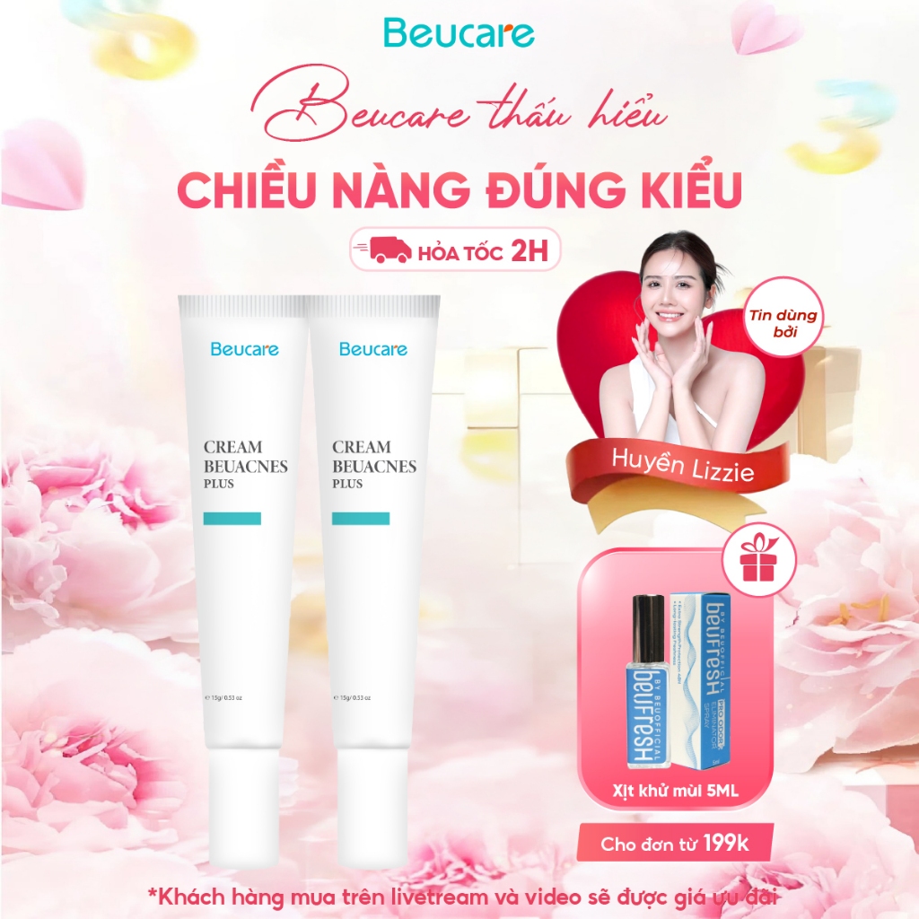 Combo 2 kem giảm mụn nhanh 24h BEUACNES PLUS mụn trứng cá, chiết xuất rau má, hỗ trợ mờ thâm mụn 15g