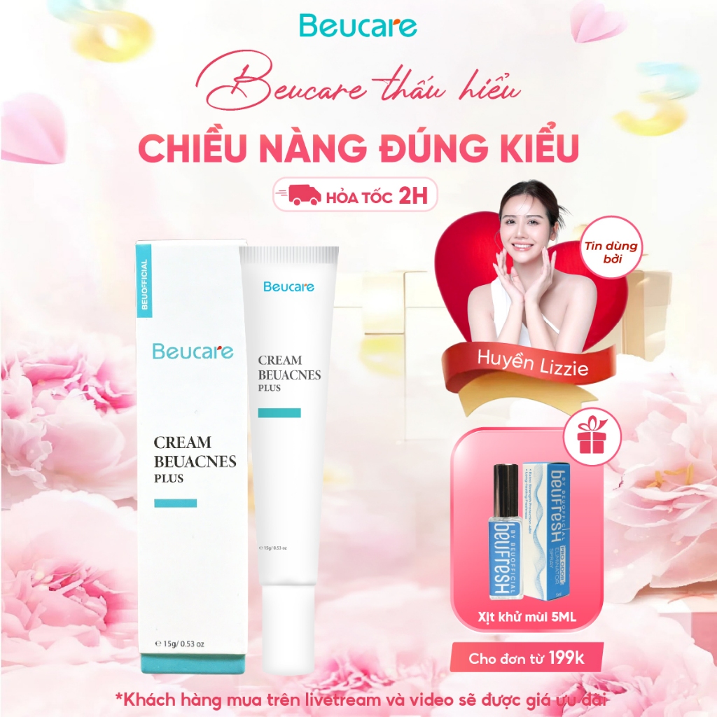Kem giảm mụn nhanh 24h BEUACNES PLUS mụn trứng cá, chiết xuất rau má, hỗ trợ mờ thâm mụn 15g