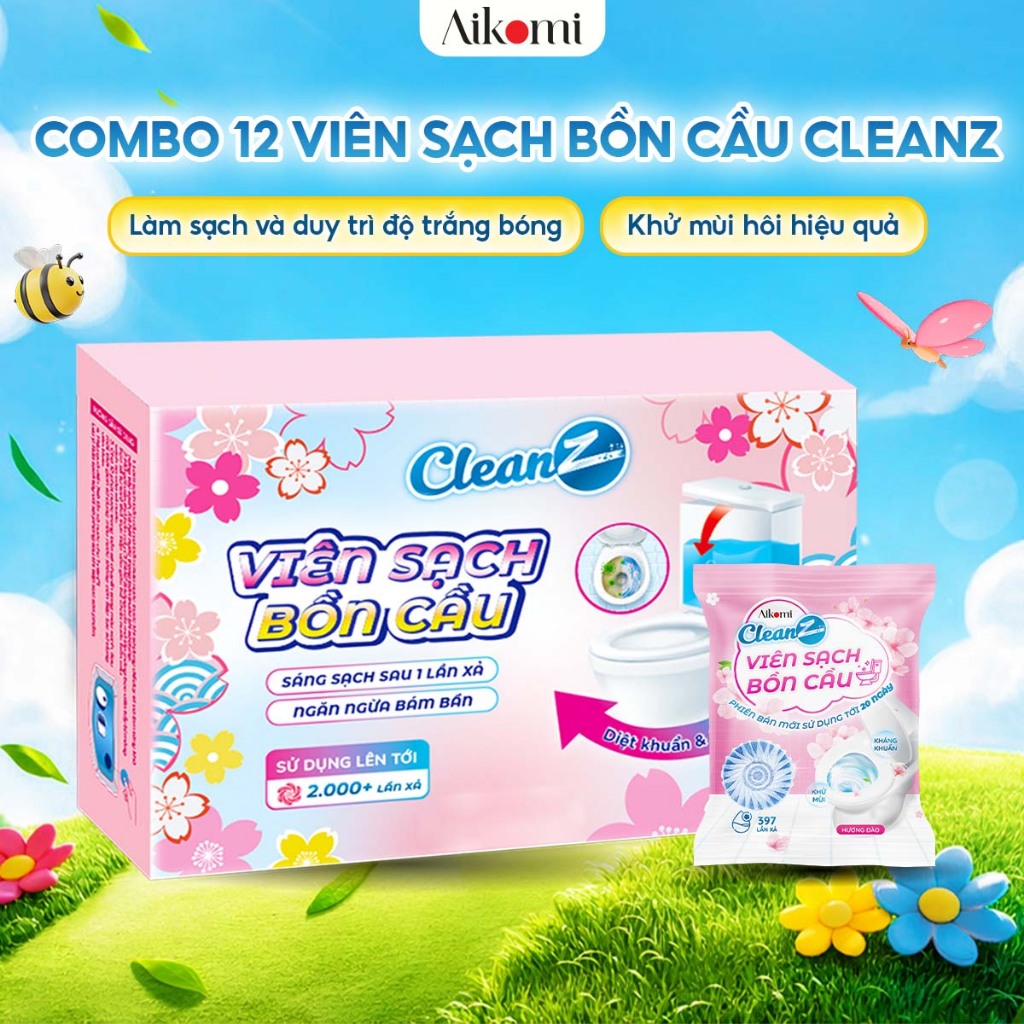 Combo 12 Viên sạch bồn cầu CleanZ chai thả bồn cầu sạch khuẩn tẩy sạch mảng bám khử mùi diệt vi khuẩ