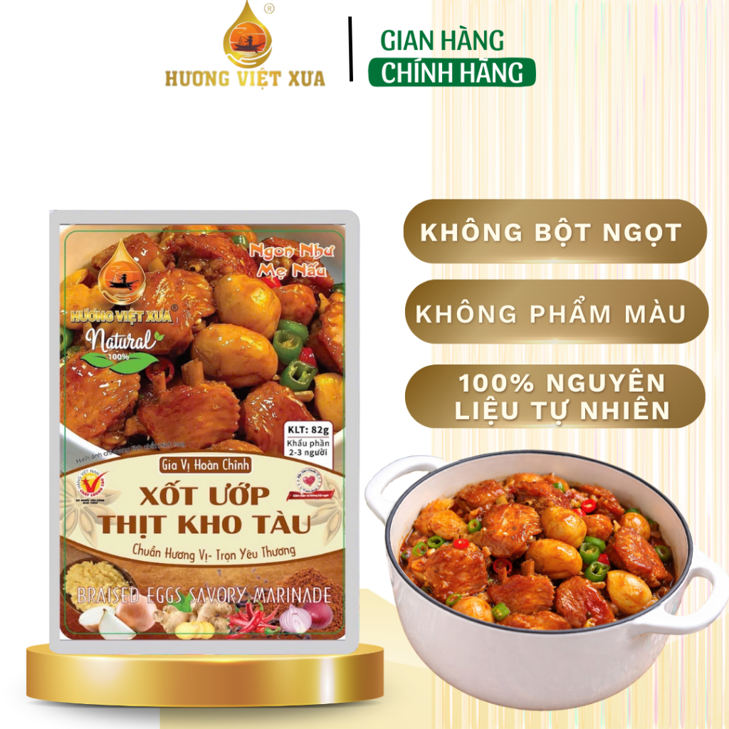 Xốt Thịt Kho Tàu Hương Việt Xưa KHÔNG BỘT NGỌT 82g Gia Vị Hoàn Chỉnh Sốt Ướp Thịt Kho Tàu