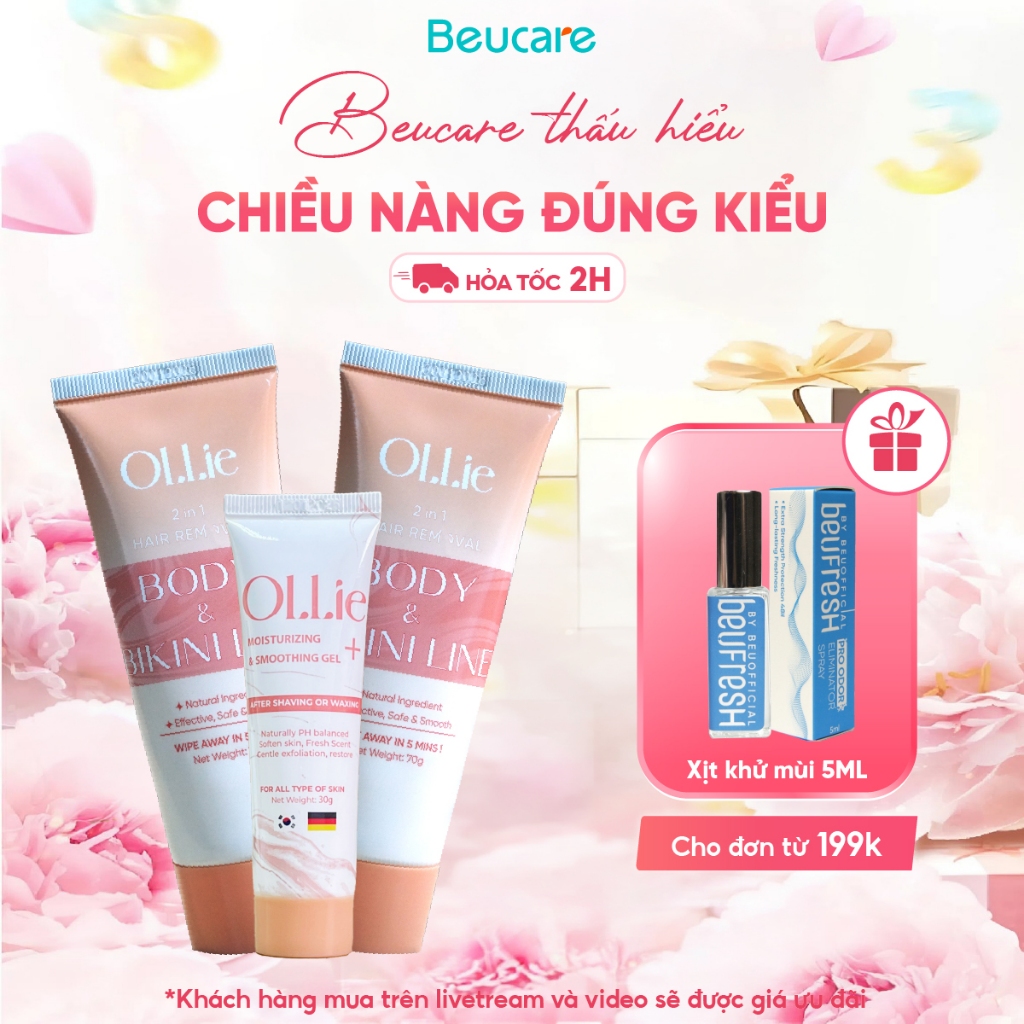 Combo 2 kem tẩy lông Ollie + 1 kem dưỡng da làm chậm quá trình mọc lông Ollie