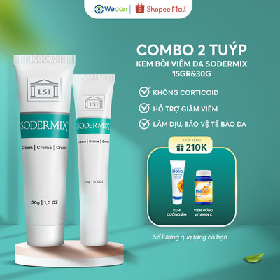 [Tặng Dưỡng Helia] Liệu trình 2 tuýp 30g&15g Kem Bôi Viêm Da Cơ Địa SODERMIX Hỗ Trợ Giảm Ngứa Ngáy, Chàm Sữa