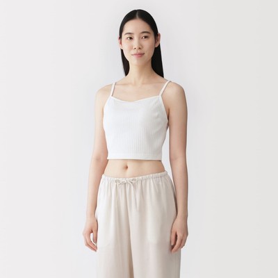 [26SS] MUJI Áo Bra Camisole Cotton Co Giãn Gân Gợn Sóng Dáng Ngắn