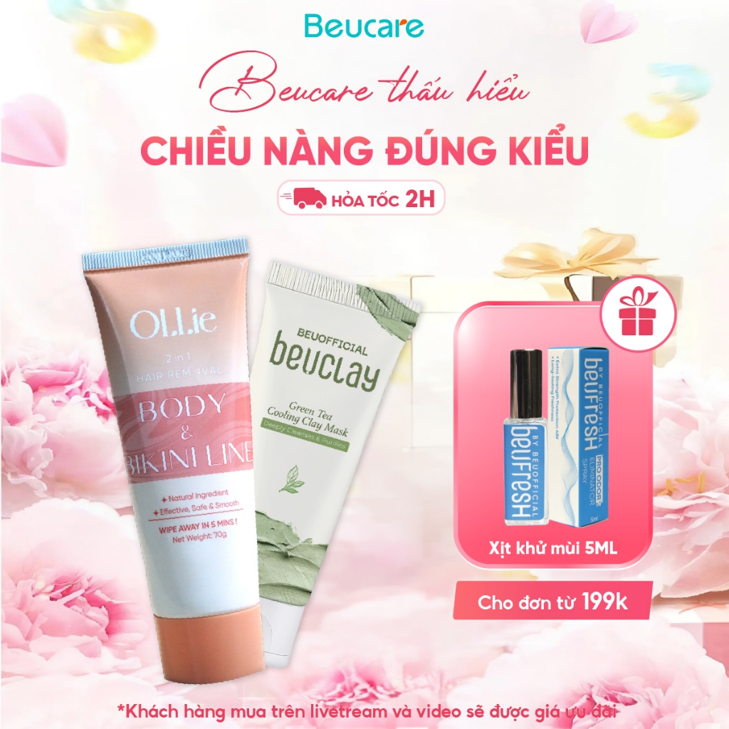 Combo Kem tẩy lông OLLIE + Mặt nạ đất sét Beuclay