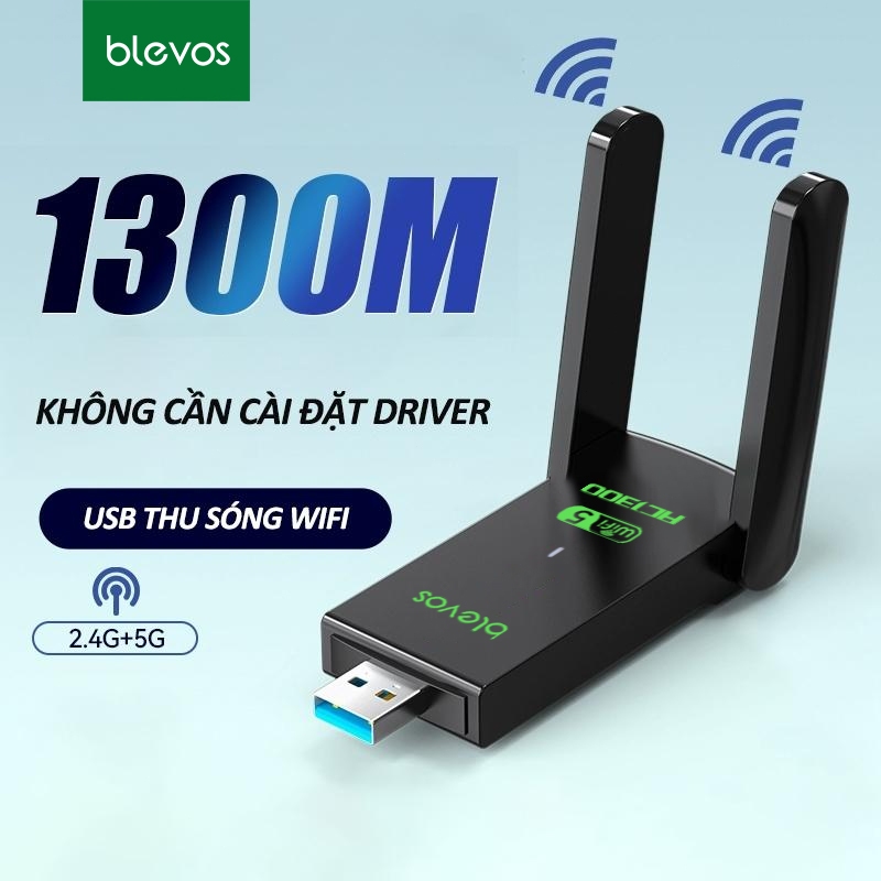 USB thu sóng wifi Bleovs 1300mbps ，usb wifi cho pc 1800mbps 2 râu nâng WiFi lên 5G cho máy tính pc l