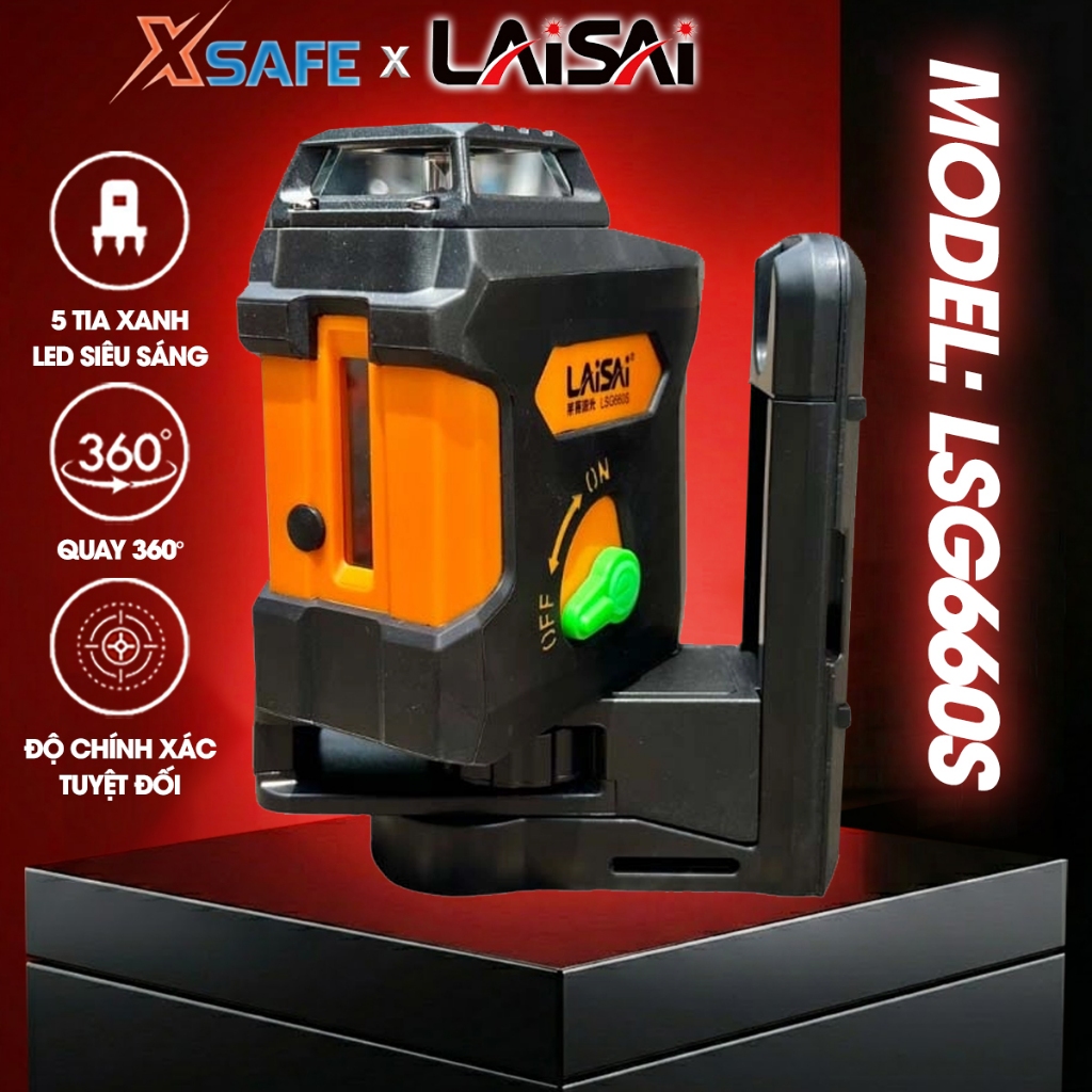 Máy laser cân bằng 5 tia xanh LAiSAi LSG660S New 2023, tia siêu sáng rõ nét độ chính xác cao - XSAFE