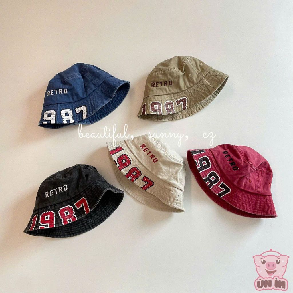 Mũ vành tròn cho bé - Mũ vải Retro 1987 cho bé trai bé gái đi học, đi du lịch, chất mềm nhẹ thoáng k