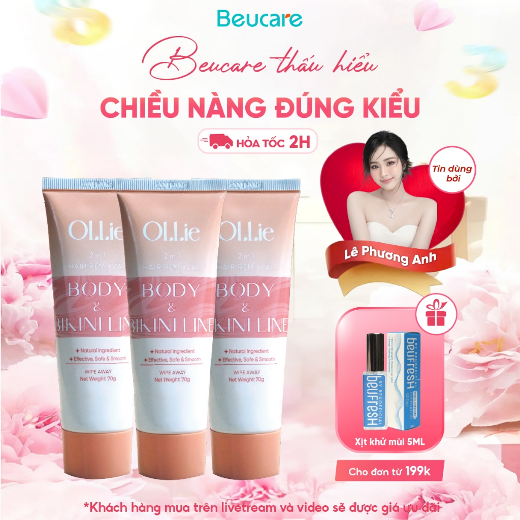Combo 3 Kem tẩy lông OLLIE , tẩy lông vùng kín, nách, tay, chân 70g