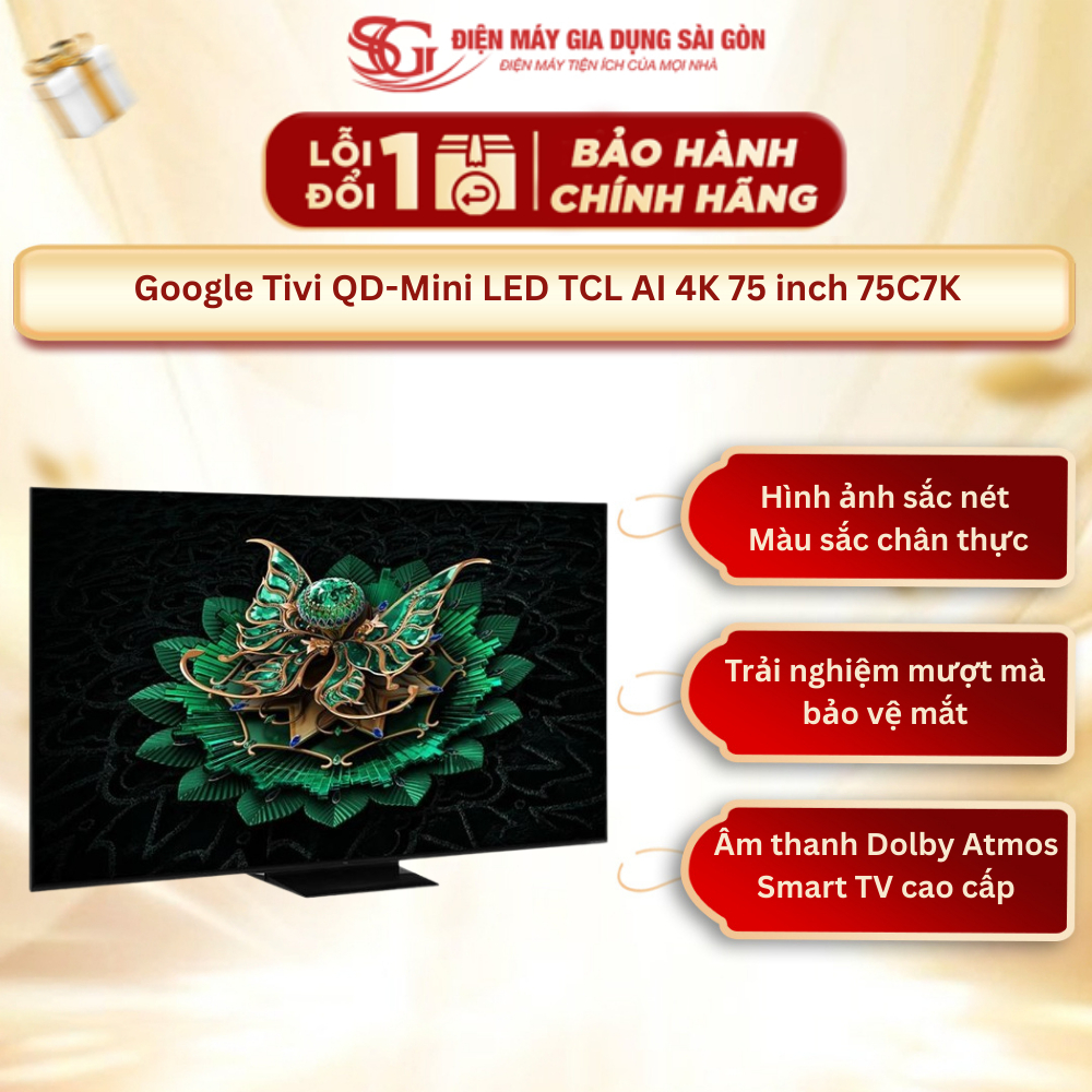 [2025] Google Tivi QD-Mini LED TCL AI 4K 75 inch 75C7K - Hàng mới, chính hãng