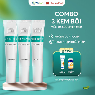 [Tặng Dưỡng Helia] Combo 3 Kem Bôi Viêm Da Cơ Địa SODERMIX 15g Hỗ Trợ Giảm Ngứa Ngáy, Chàm Sữa, Tổ Đỉa
