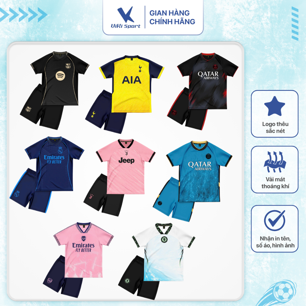 Đồ đá banh cho bé thun lạnh cao cấp, mặc hè mát mẻ, thấm hút mồ hôi, co giãn tốt, dễ vận động SV14 | ViKi Sport