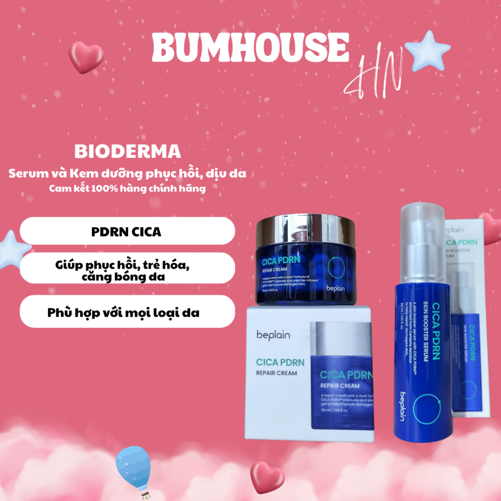 COMBO Beplain Tinh chất Cica PDRN Skin Booster Serum 30ml & Kem Dưỡng Viên Nang Cica PDRN Repair Cre