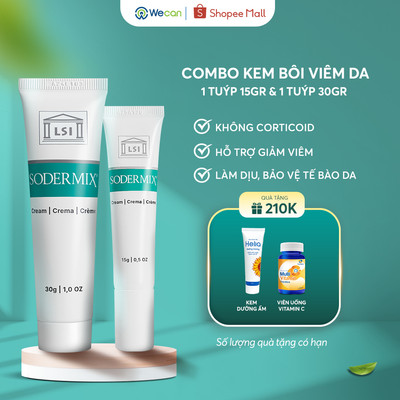 [Tặng Kem Helia & Vitamin C] Combo Kem Bôi Viêm Da Cơ Địa SODERMIX 15g & 30g Hỗ Trợ Giảm Ngứa, Chàm Sữa, Tổ Đỉa