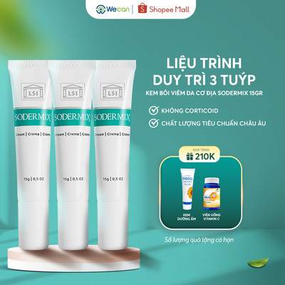 [Tặng Dưỡng Helia] Liệu trình 3 tuýp 15g Kem Bôi Viêm Da Cơ Địa Sodermix Hỗ Trợ Ngứa Ngáy, Chàm Sữa, Tổ Đỉa
