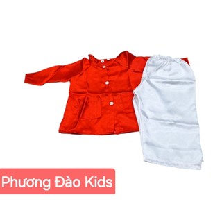 Bộ Bà Ba Cho Bé Màu Đỏ Trắng, Chất Phi Bóng Mềm Mịn, Thoáng Mát, Dễ Thương - Phương Đào Kids