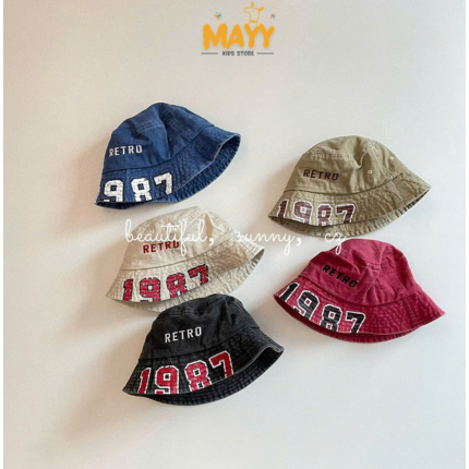 Mũ vải cho bé - Mũ vành tròn Retro 1987 chất mềm mát thoáng khí cho bé trai bé gái đi học đi chơi MV