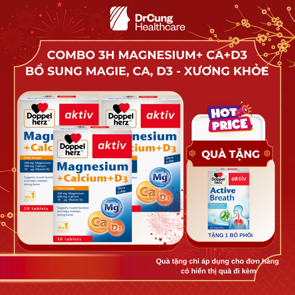 [COMBO 3H] TPBVSK Magnesium Calcium D3 - Bổ Sung Canxi, Magie, Vitamin D3 Hỗ Trợ Xương Chắc Khỏe (Hộp 30 viên)