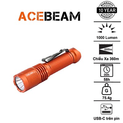 ACEBEAM TAC AA 2.0 – Đèn pin EDC chiến thuật gọn, nhẹ sáng 1000Lm Chiếu xa 360m