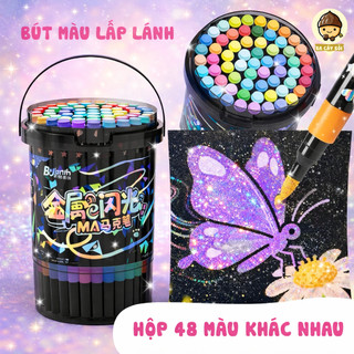 Hộp 48 bút màu nhũ lấp lánh cho bé - Bộ bút tô màu kim tuyến kèm hộp đựng, Bút vẽ lấp lánh nghệ thuật siêu xinh