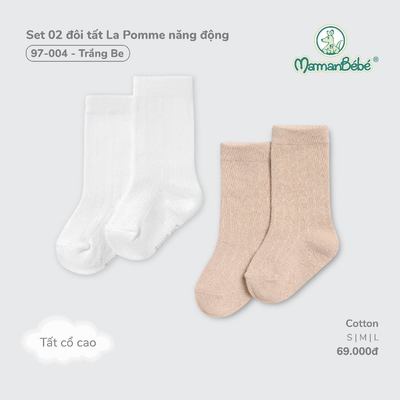 (MamanBébé chính hãng) Set 02 đôi tất La Pomme năng động - Sợi Cotton mềm mại, thoáng mát – Bé gái/trai