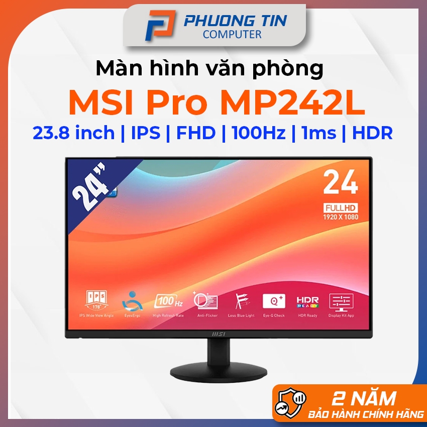 Màn hình MSI Pro MP242L 23.8 inch/ 100Hz/ IPS/ FHD/ 1ms - Bảo hành 24 tháng chính hãng