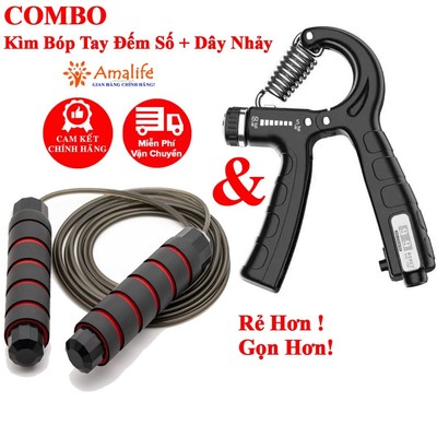 COMBO Kìm Bóp Tay Đếm Số 5 – 60kg và Dây Nhảy Lõi Thép Cao Cấp Chính Hãng Amalife