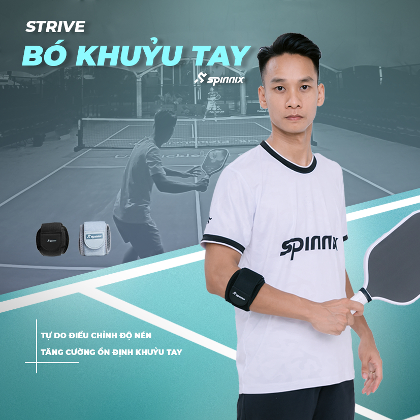 Bó khuỷu tay thể thao Spinnix Strive đệm EVA giảm chấn 2 lớp đai tăng lực nén co giãn pickleball tennis cầu lông