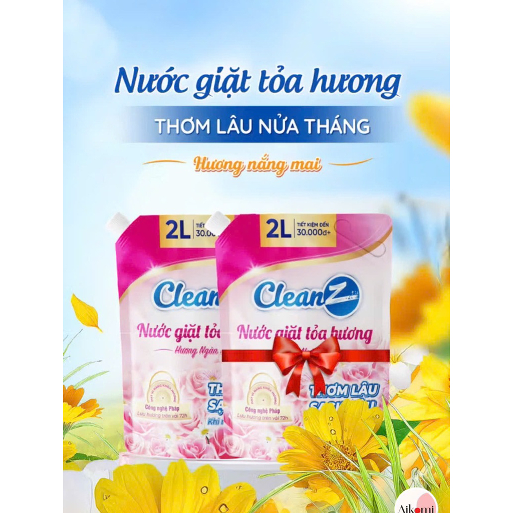 Mua 1 Tặng 1 Nước Giặt Toả Hương CleanZ Aikomi 2L. Thơm lâu, mềm vải. hương nắng mai thế hệ mới