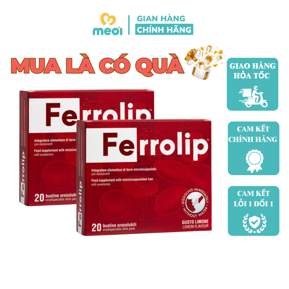 Sắt bầu, Sắt sinh học Ferrolip cho mẹ bầu và người lớn (Hộp 20 gói)