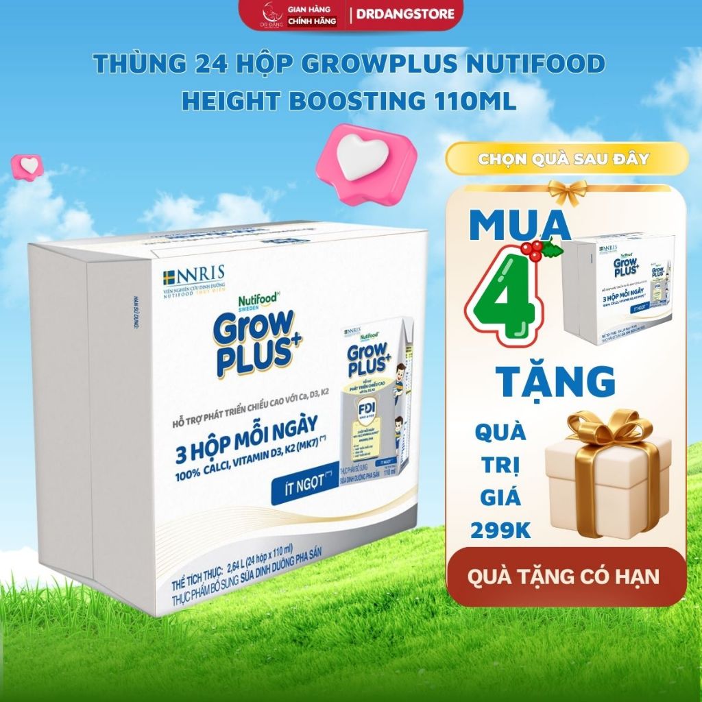 Thùng 24 Hộp Sữa Tươi Growplus Height Boosting (Grow bạc) 110ml