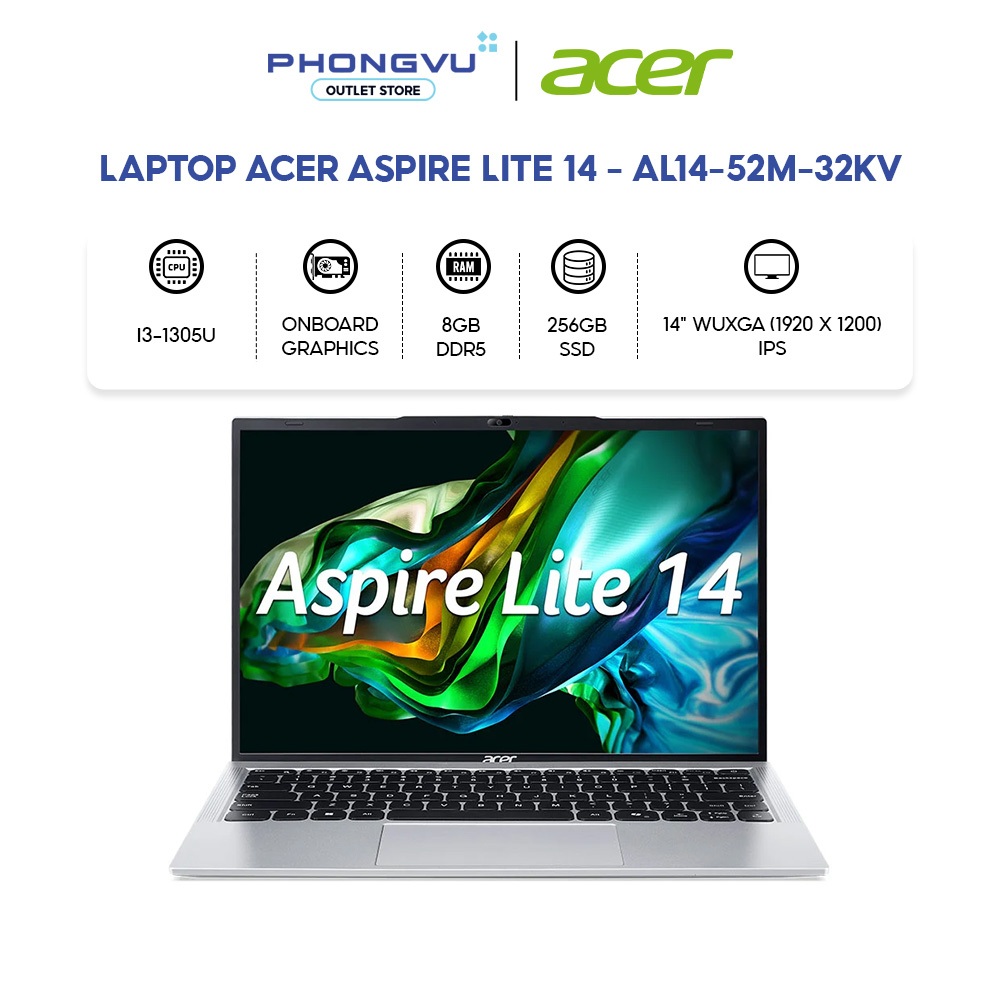 Laptop Acer Aspire Lite 14 - AL14-52M-32KV (i3-1305U/ Intel UHD 8GB/ 256GB/ Windows 11) - Bảo hành 1