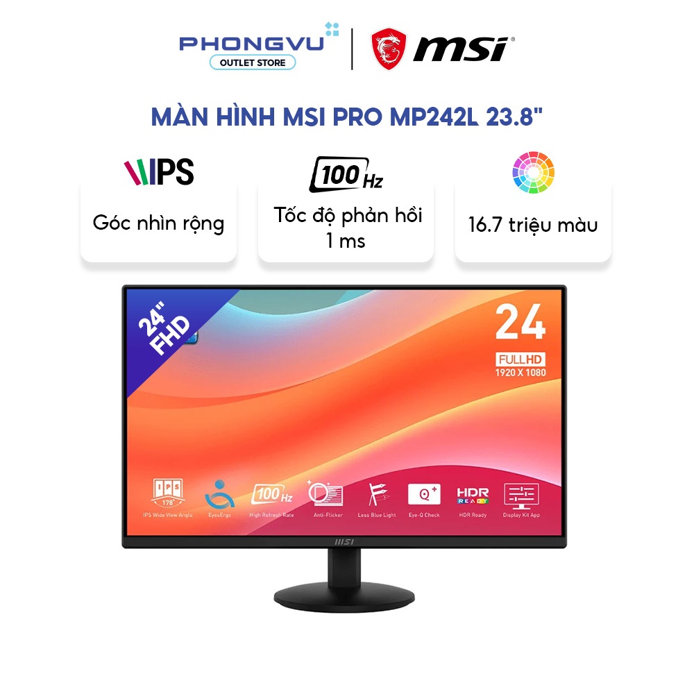 Màn hình LCD MSI PRO MP242L 23.8 inch (1920 x 1080/ IPS/ 100Hz/ 1ms (MPRT)) - Bảo hành 24 tháng