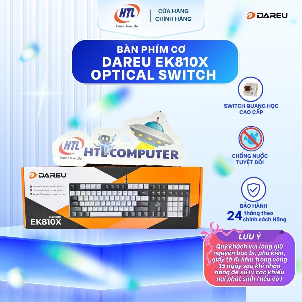 Bàn phím quang cơ Gaming DAREU EK810X BLACK-GREY (WATERPROOF, Optical switch, MULTI LED)