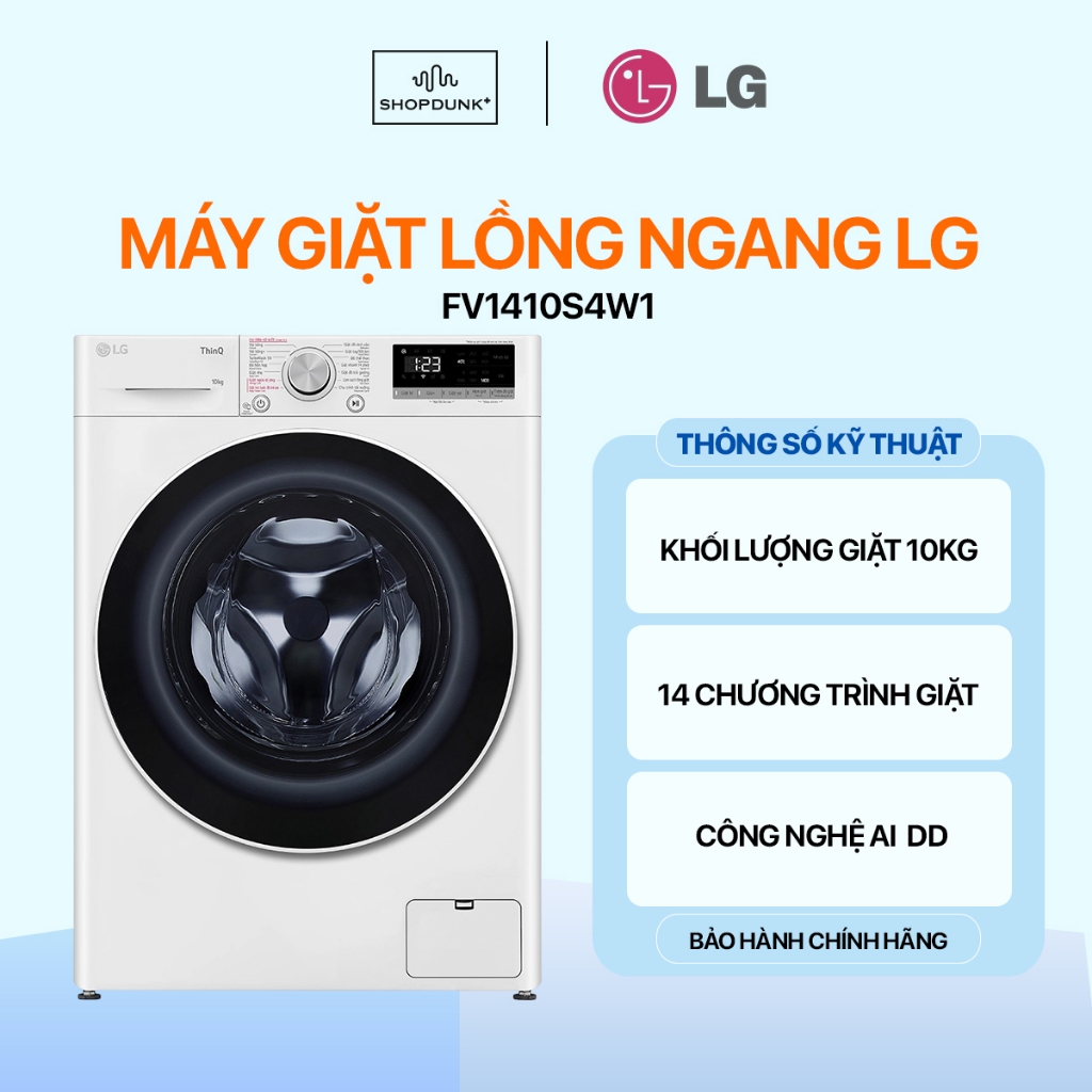 [Giao Lắp 0Đ HN HCM] - Máy Giặt Lồng Ngang LG AI DD™ Inverter 10kg Màu Trắng FV1410S4W1 Chính Hãng