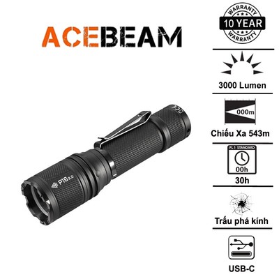 ACEBEAM P16 2.0 – Đèn pin chiến thuật gọn sáng 3000 lm, chiếu xa 543m, 3 chế độ chiếu sáng linh hoạt