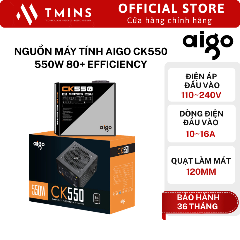 Bộ nguồn máy tính AIGO CK550 550W 80+ EFFICIENCY - Hàng chính hãng