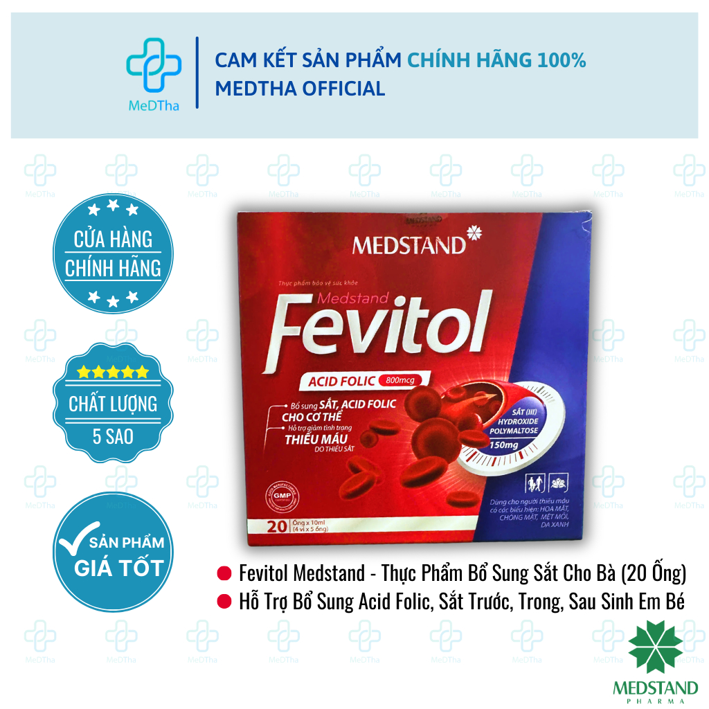 Thực phẩm bổ sung Sắt và Acid Folic Medstand Fevitol cho bà bầu, trước sinh, sau sinh và em bé tiện 