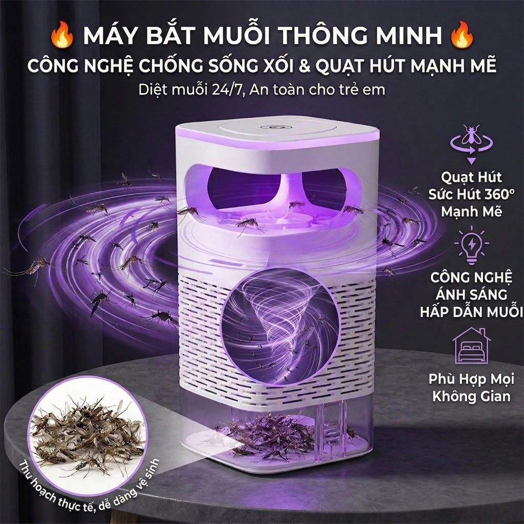 Máy Bắt Muỗi Thông Minh EI Bionic - Đèn UV Dụ Muỗi, Quạt Hút Hiệu Quả, Không Hóa Chất