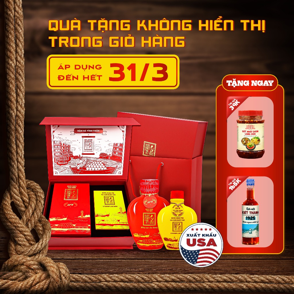 [Tặng Kiết Thành và Sốt muối chấm] Hộp Quà Đậm Đà Tình Thân Nước mắm Tĩn tôm biển 60N 500ml và Cá Cơ